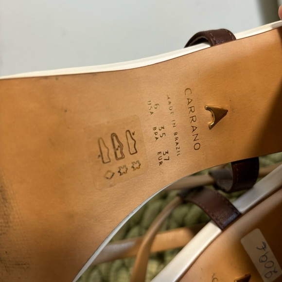 Carrano Neutral Square Toe Wood Heel  Strappy Heel Sandals - Picture 8 of 9